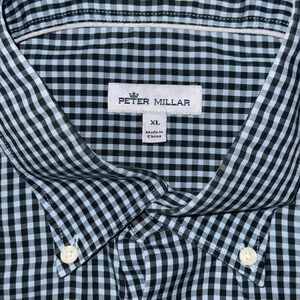 Peter Millar Crown Soft Sport Long Sleeve Button Down Men's XL Green Blue Check